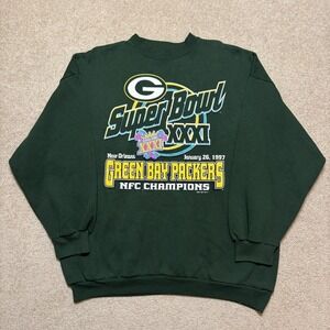 Vtg Green Bay Packers Sweatshirt Mens 2XL Green NFL Super Bowl XXXI Logo 7 90s